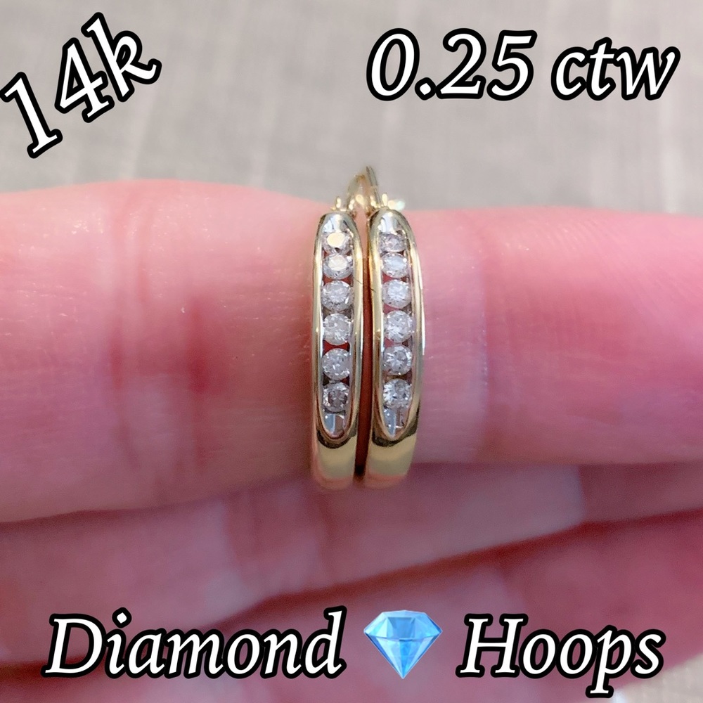 14k Solid Gold 0.25 ctw Diamond 💎 Hoop Earrings